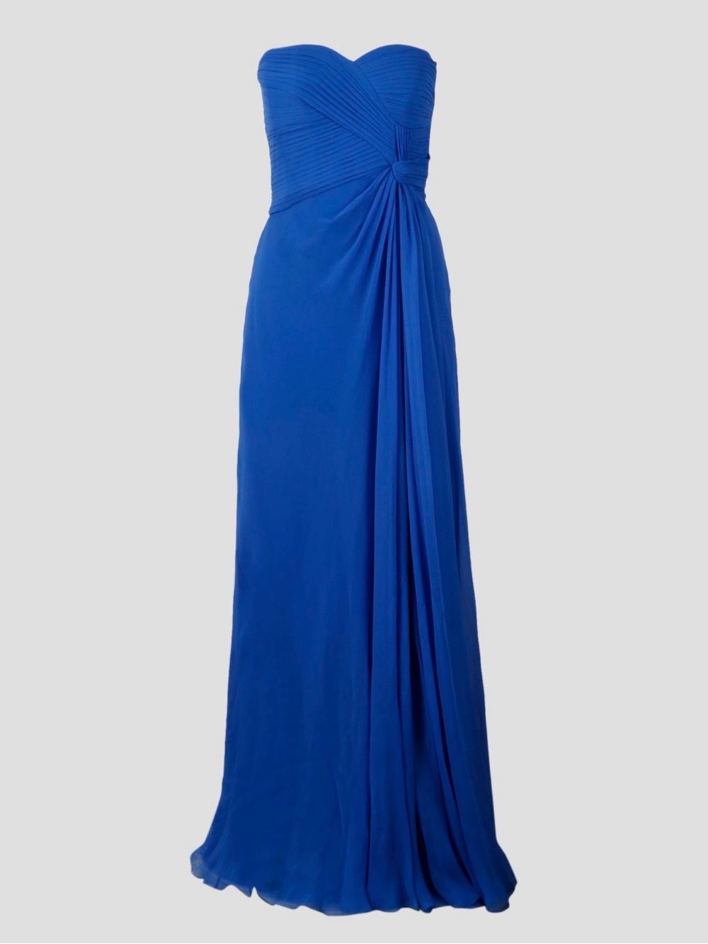 La Femme Strapless Cobalt Blue Ruched Evening Gown